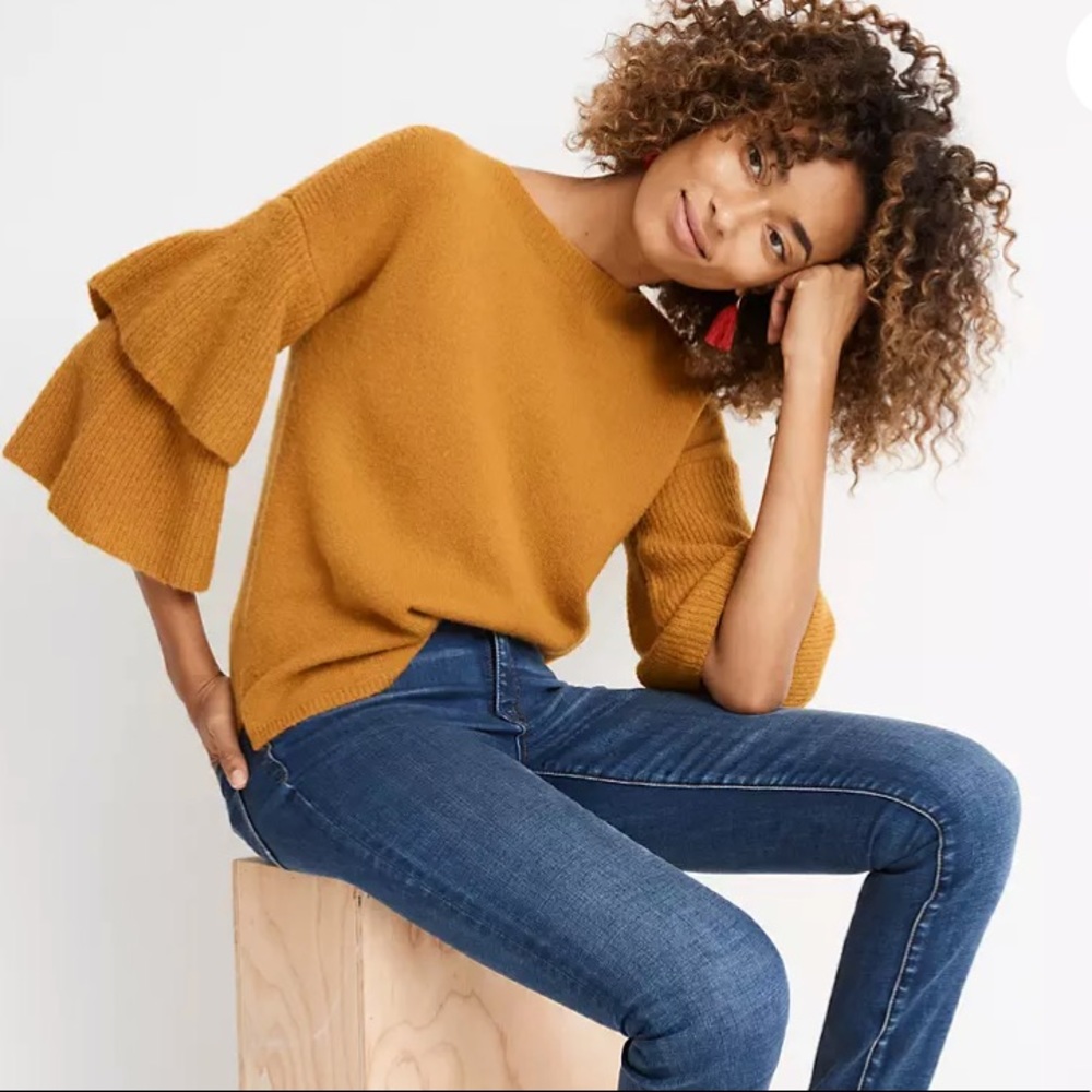 Madewell Tier-Sleeve Pullover Sweater in Coziest Yarn Size Medium